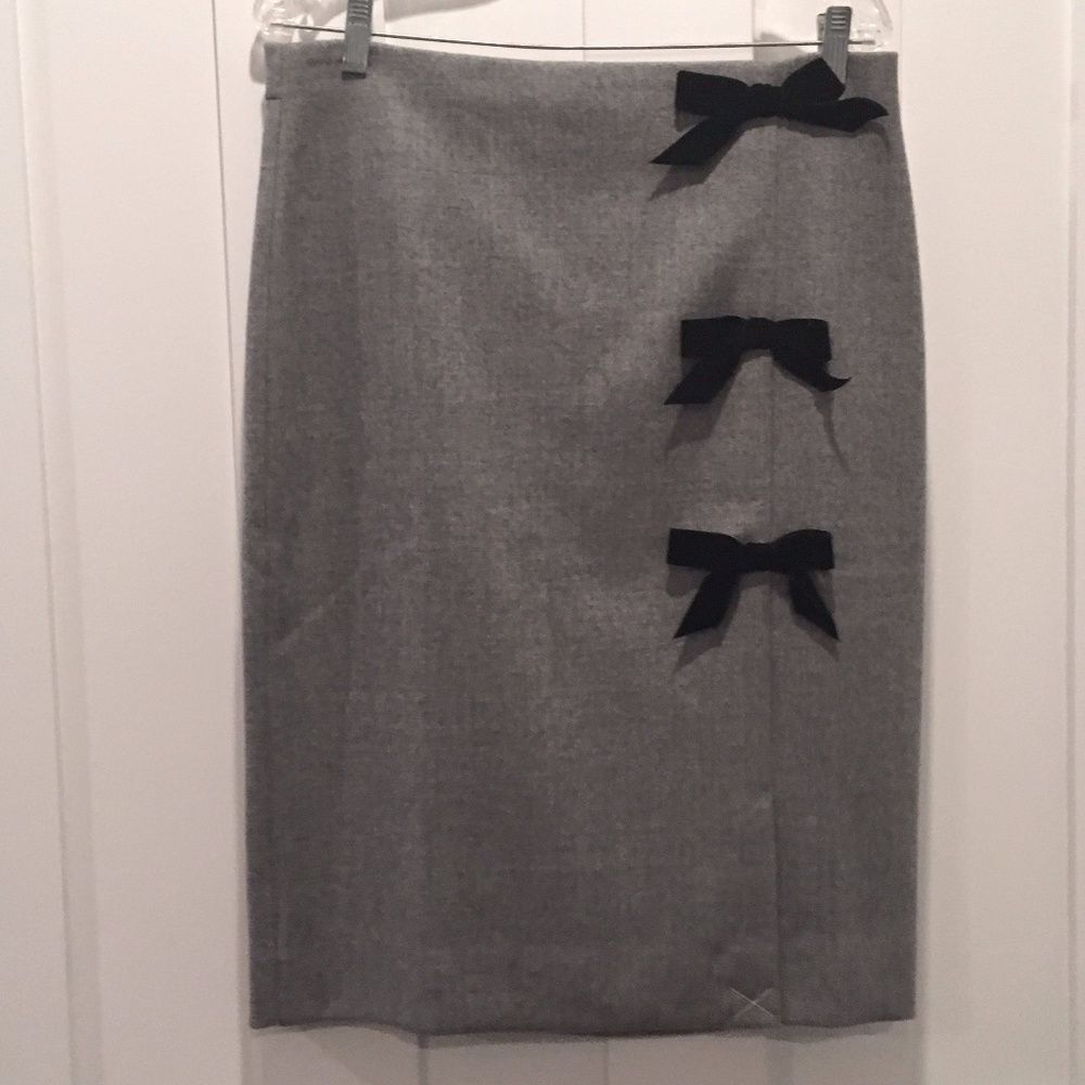 J. Crew Gray Pencil Skirt with Black Bow Accents